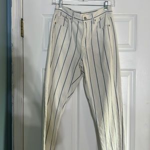White Jeans with Blue Stripes